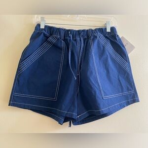Blue Twill Drawstring Shorts - Forever 21